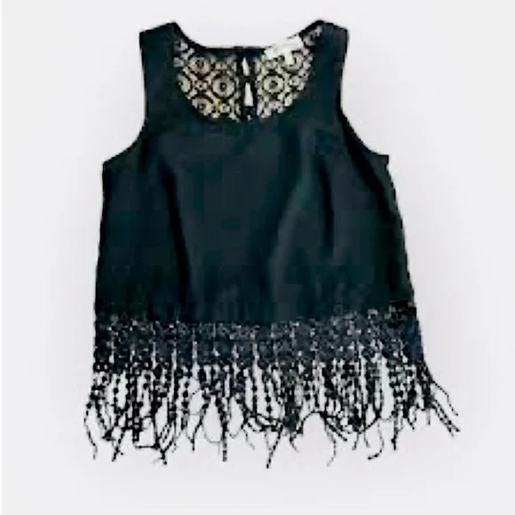 Monteau Black Top Sleeveless Lace Fringe Small - Picture 3 of 5